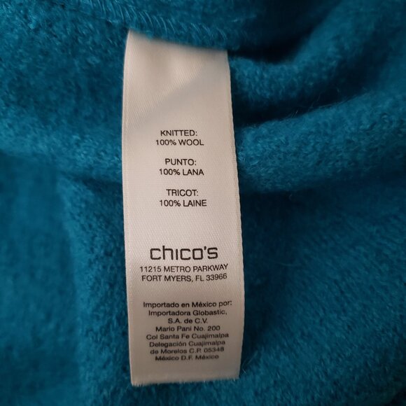 Chicos 100% Knitted Wool Teal Button Front Jacket Size 1 Medium - Picture 9 of 9